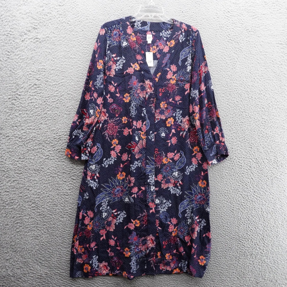 NWT Gap Floral Midi Dress Size 10 Tall Blue Womens 3/4 Sleeve Rayon Summer Boho